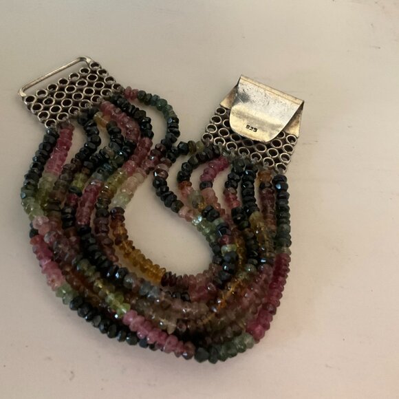 Faceted 7 strand tourmaline bracelet with unique silver clasp - Picture 8 of 10